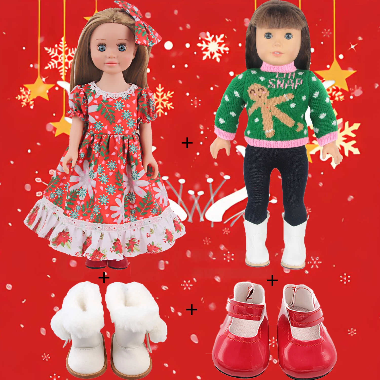 

Doll Clothes For 18-inch American Doll Christmas Skirts, Sweaters + 2 Shoes Boots Clothes Suit For 43cm Baby Newborn & OG Dolls
