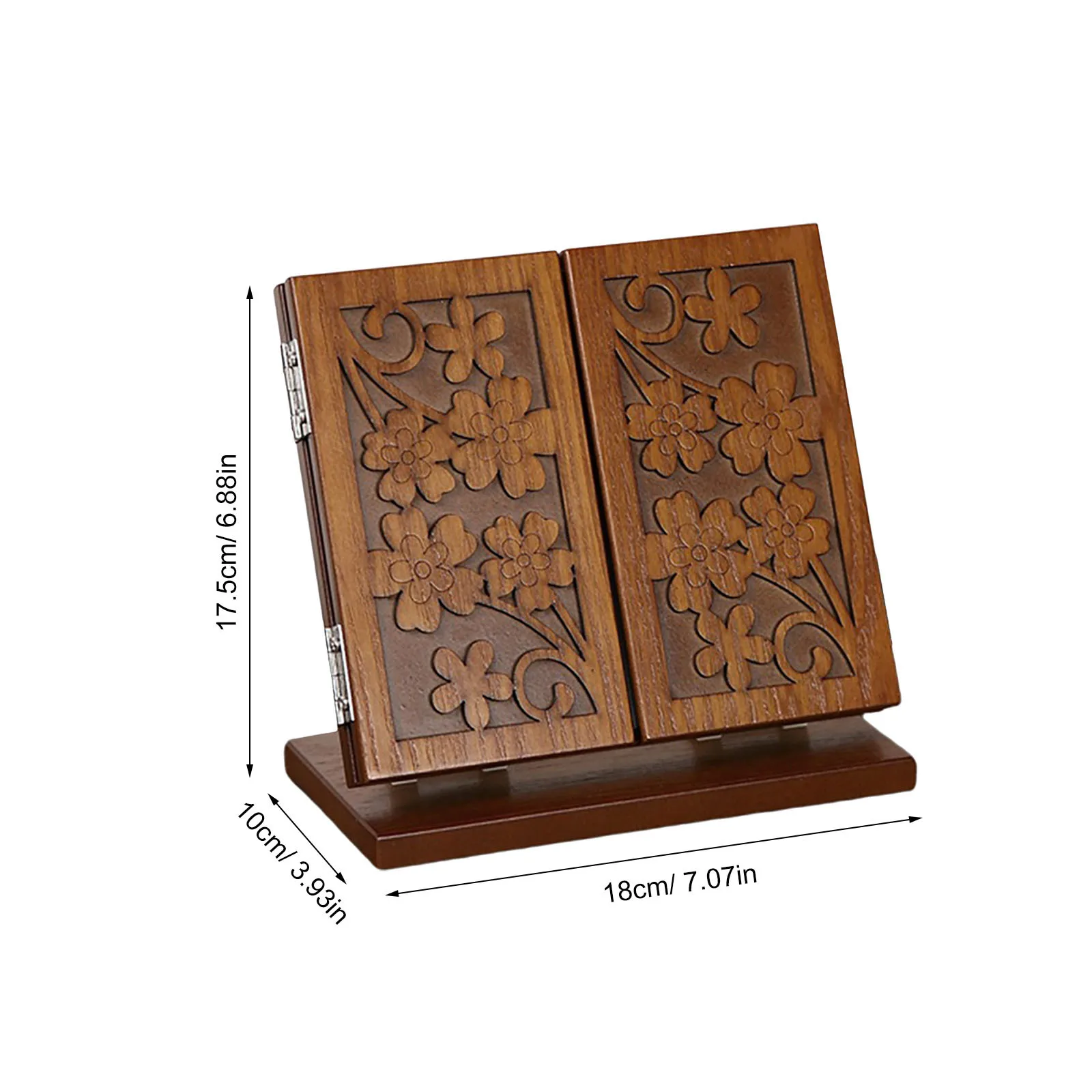 Espelho dobrável de três lados com padrão esculpido em madeira, conveniente e artístico para meninas, espelho cosmético dobrável, ferramenta de maquiagem para meninas