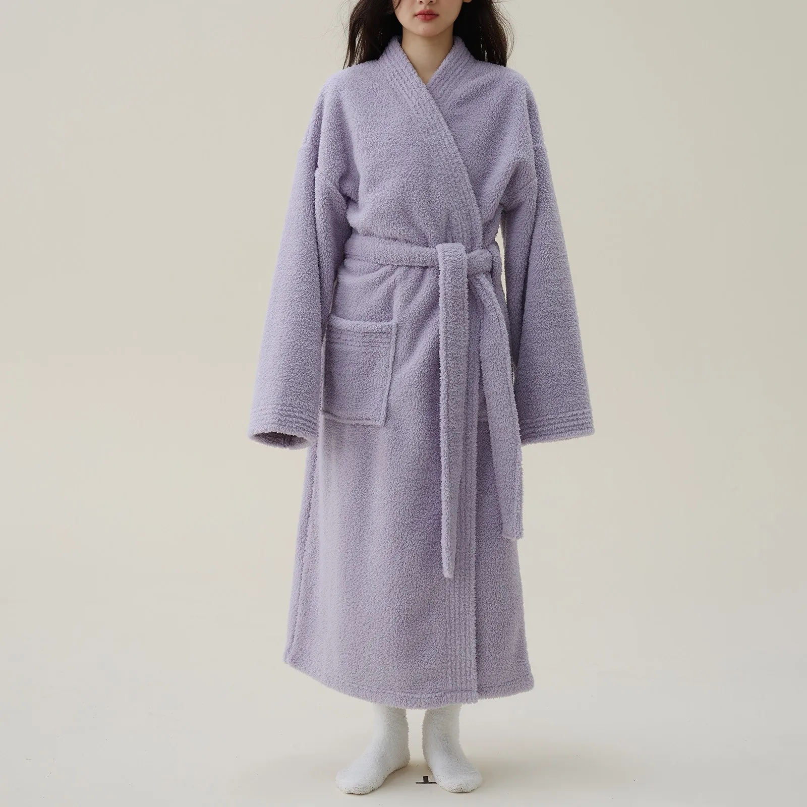 Women\'s Fleece Plush Kimono Robe Pajamas Lengthened Thick Fashion Winter Flannel Bathrobe Comfortable And Thick Sleepwear Robe