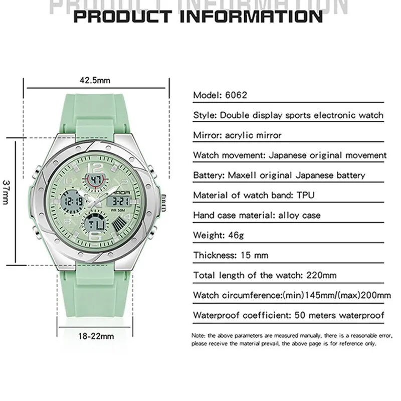 SANDA luxe dames led digitaal sporthorloge mode casual gouden polshorloge dames meisje militaire waterdichte kwarts polshorloges