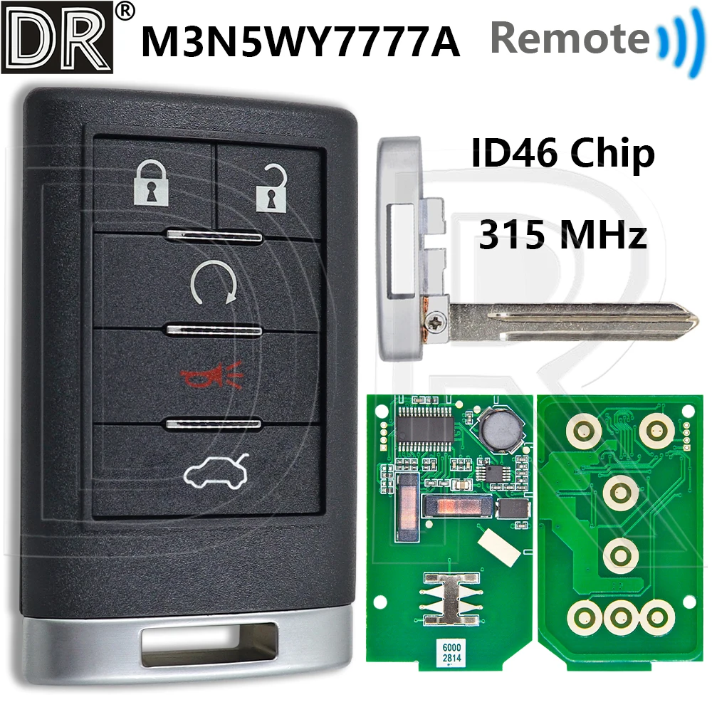 

Отличный чип ID46 315 МГц M3N5WY7777A Keyless Go автомобильный ключ дистанционного управления для Cadillac SLS CTS STS 2008-2015