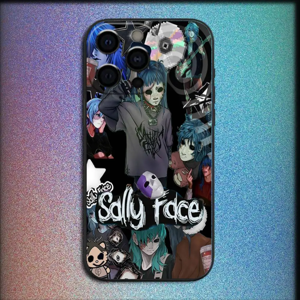 حافظة هاتف لهاتف آيفون 16,15,14,13,12,11,Pro,XS,Max,XR,Plus,E,Mini مقاومة للصدمات كارتونية S-Sally Face SF غطاء أسود رائع