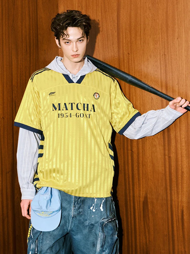 Matcha Story Unisex Loose Fit Short Sleeve T-Shirt V-Neck Cool Feeling Summer Sport Style Football Design Printed Casual Top