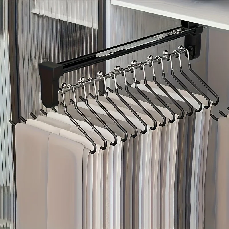 1pc Pull-Out Clothes Storage Rod Adjustable Foldable Metal Hanging Rail for Wardrobes Space-Saving Organizer Drying Racks