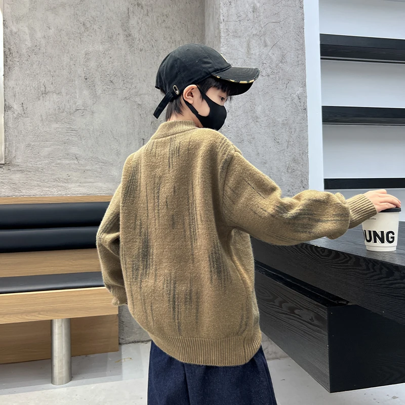Elegant Children Sweater for Boy High Fashion Street Knitwear Outfit Kids Teenager New Design Autumn Knitted Clothing Age 4-14 Y 2