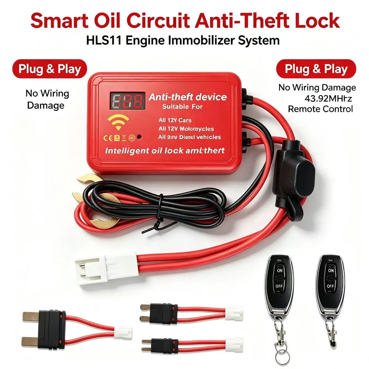 HLS11 Intelligent Fuel Line Lock Anti-Theft Device 12V/24V with Remote Control for Car Motorcycle Truck