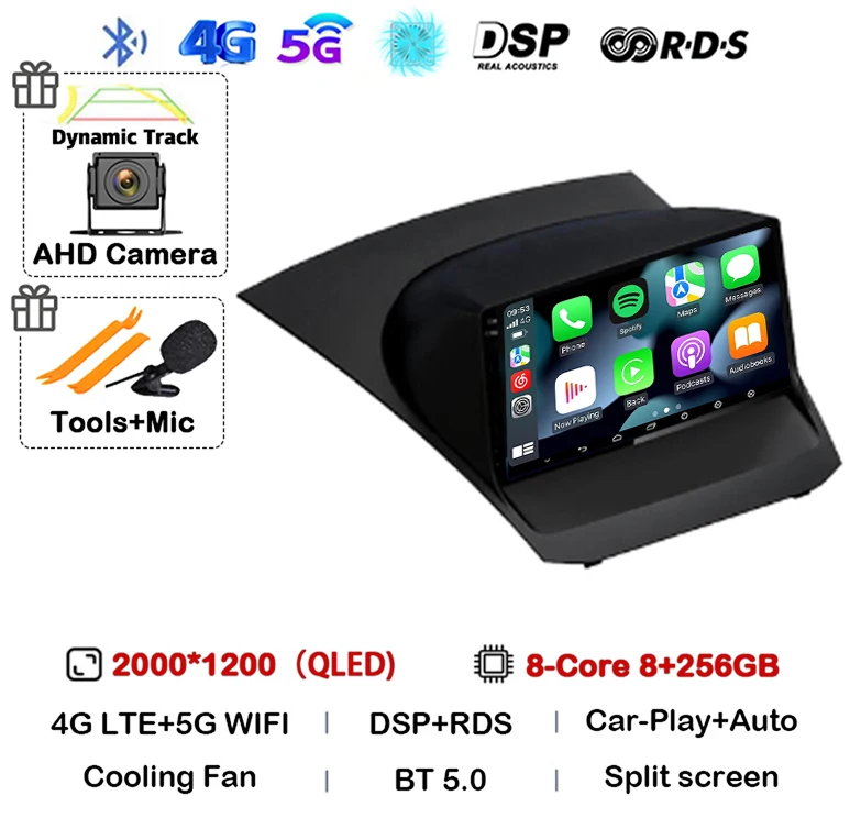Android 16 Carplay Auto voor Ford Fiesta Mk 6 2009 2010 2011 2012 2013 2014 - 2018 Multimedia autoradio speler WiFi+4G DSP GPS 2DIN