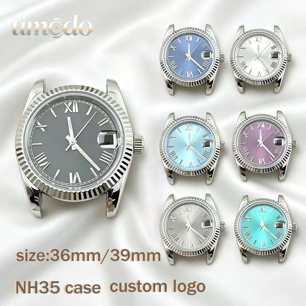 NH35 case 36mm/39mm custom logo Roman dial men's watch accessories stainless steel case suitable for NH35 movement