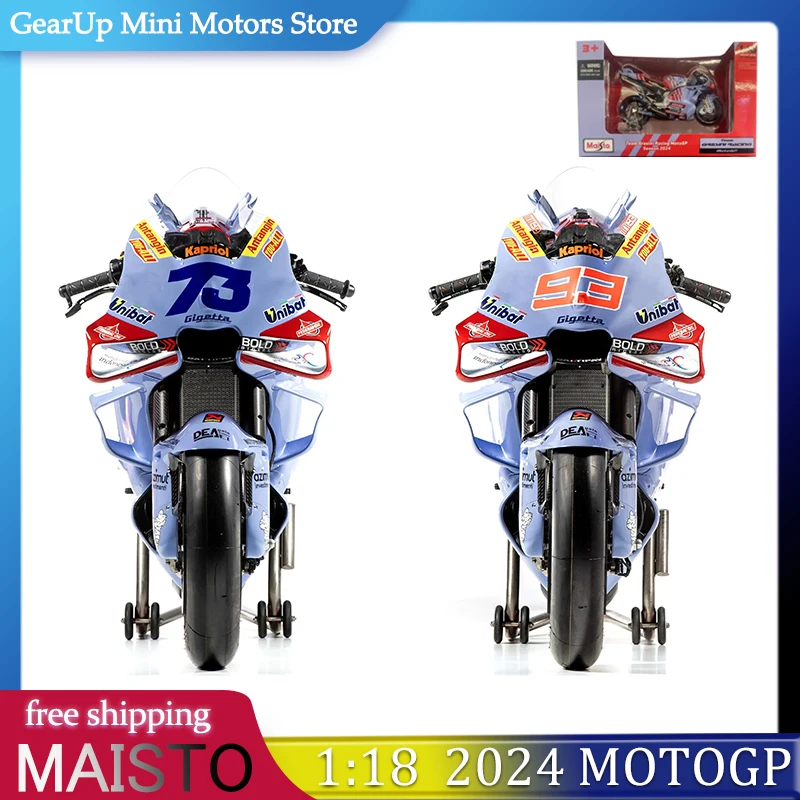 MAISTO 1:18 Ducati MotoGP 2024 Edição Diecast Modelo Gresini Racing # 73 Alex Marquez e # 93 Marc Marquez Réplica de motocicleta em liga