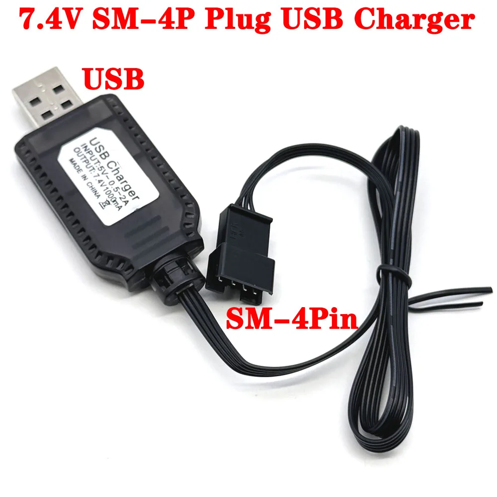 

1PCS 7.4V SM-4P Plug USB Charger For DE36W DE65 HM202 EC08 EC16 RC Car M416 Electric Gel Ball Blaster Battery Charger