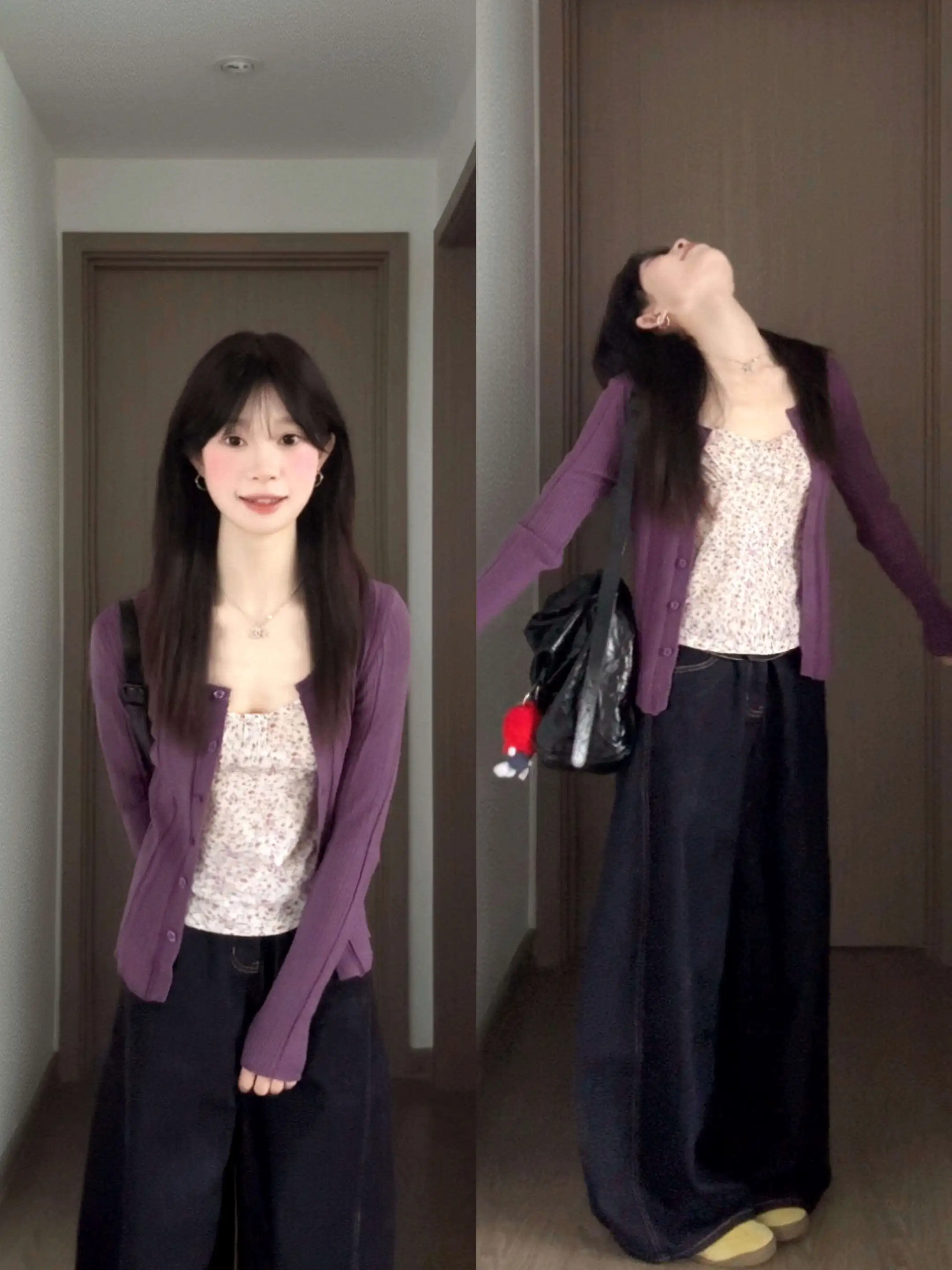 

Dopamine Purple Knitted Open Cardigan Long Sleeve Women's Outerwear Short Style Spring Commute Friendly Soft Medium Weight
