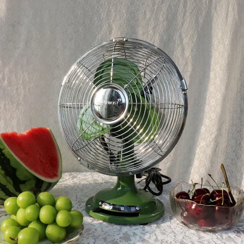 220V Vintage Copper Desk Fan with Oscillating Head and Three Fan Speeds for Home or Office A