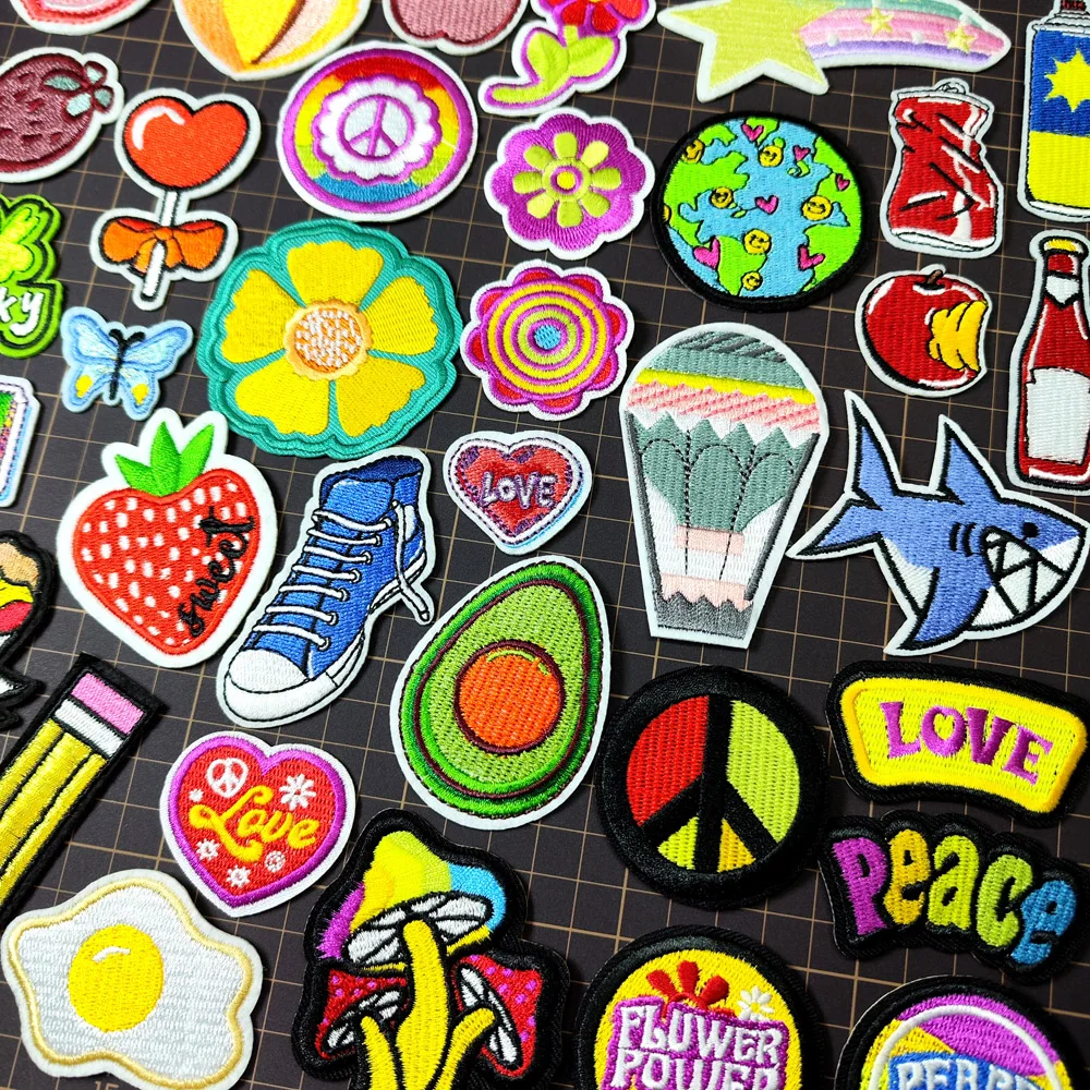LOVE PEACE LUCKY PIZZA Patch For Clothing Iron On Embroidered Sewing Applique Fabric Apparel Accessories Thermoadhesive Patches