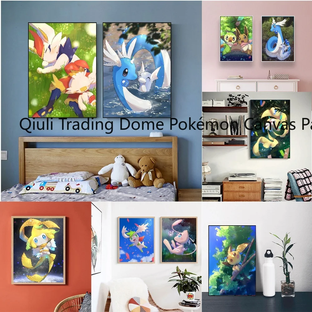 

Classic Anime Pokemon Peripherals Posters Pikachu Espeon Kawaii Picture Art Watercolor Canvas Painting for Room Wall Decor Gifts