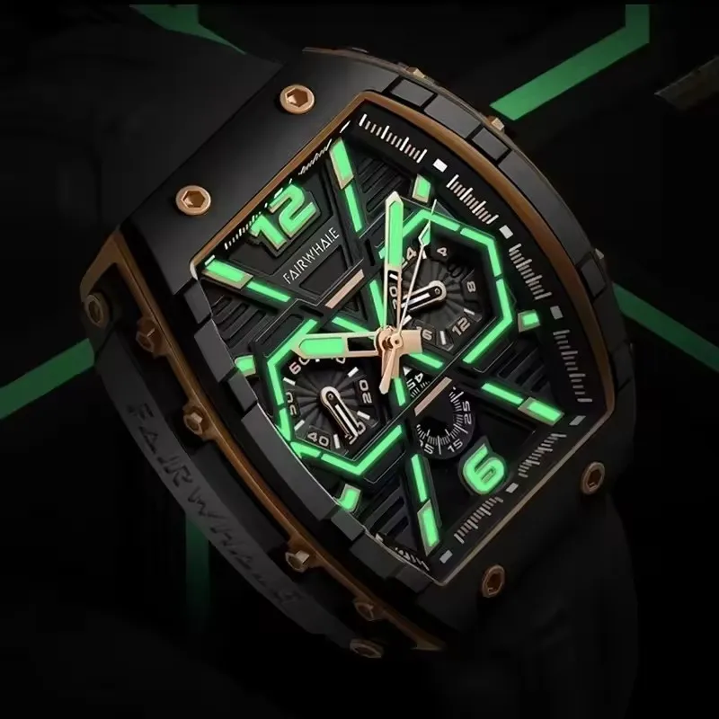 Mark Fairwhale 5560 Men's Quartz Watch Fashion Creative Waterproof Luminous Silicone Strap Chronograph Casual Men's Clock Gift