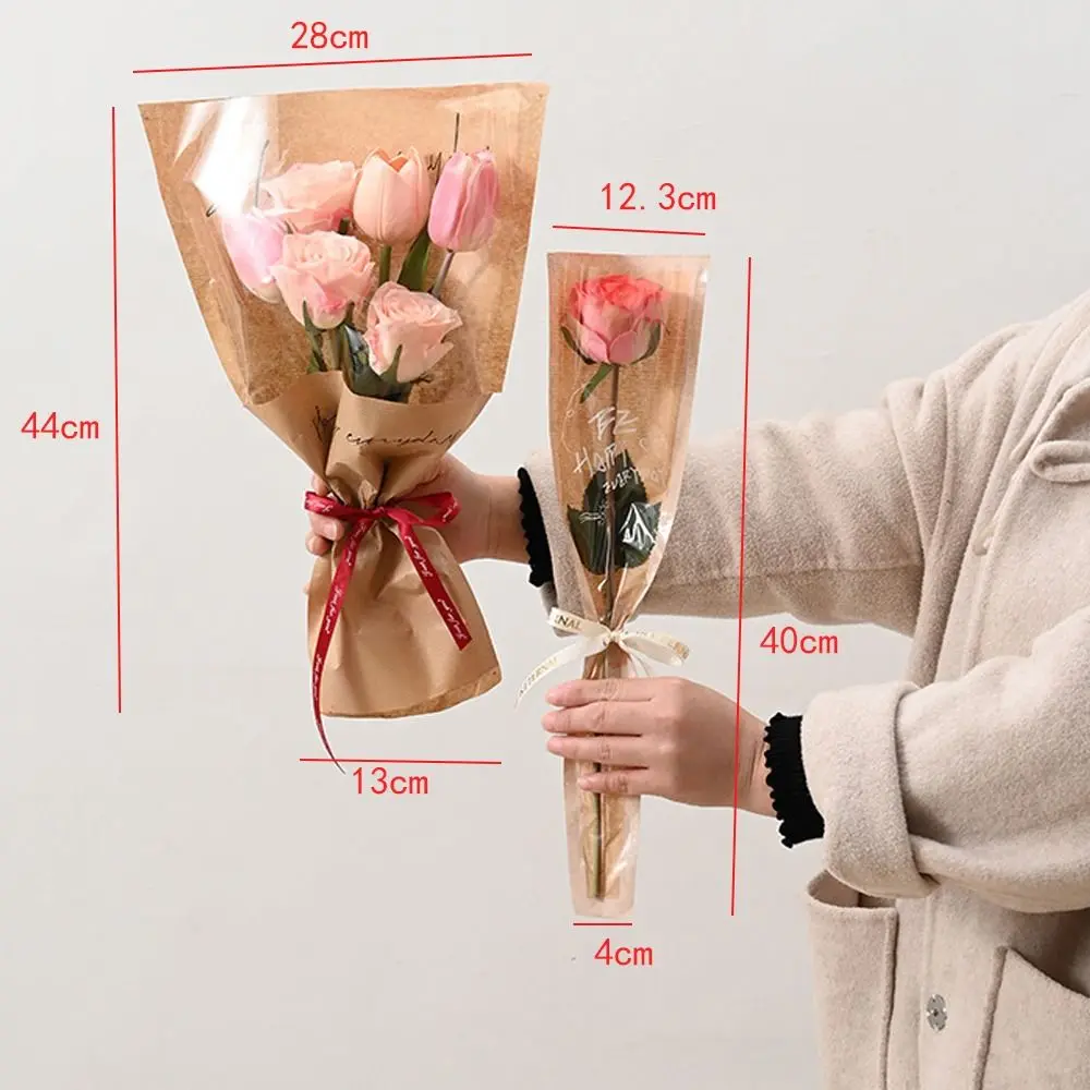 Rose Bouquet Wrapping Sleeve Plastic Bags Waterproof Valentine\'s Day Single Rose Flower Packaging Bag