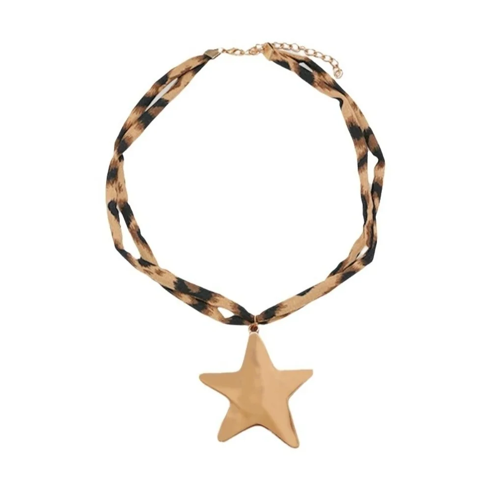Charm Starfish Pendant Necklace Exaggerated Bohemia Style Leopard Choker Decoration Leopard Cloth Strip Necklace Neck Jewelry