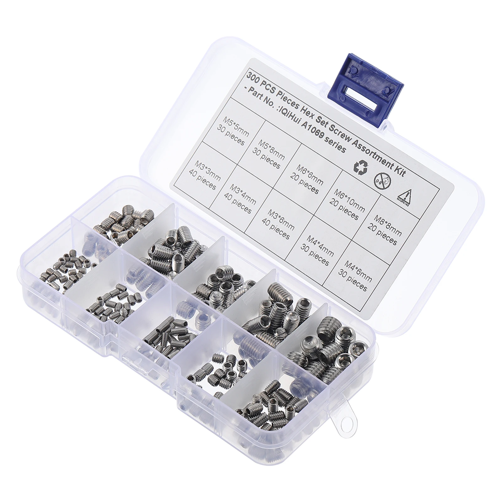 

300 Pcs Internal Drive Cup Point Set Screw Assortment Kit Stainless Steel Allen Head Screw Hardware Clamp
