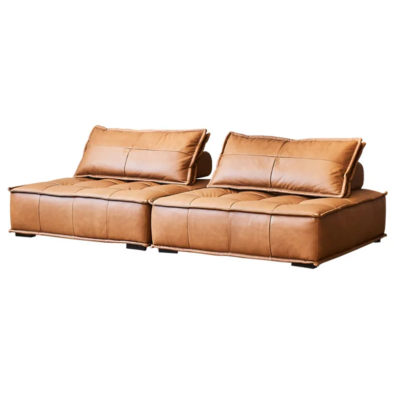 

Oil wax leather sofa living room small apartment free combination expression bag antique module sofa