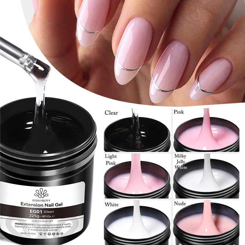BORN PRETTY 225g Building Nail Gel White Nude Pink Nail Extension Gel Multi-functional Nails Art Gel Polish Soak Off Gel Salon