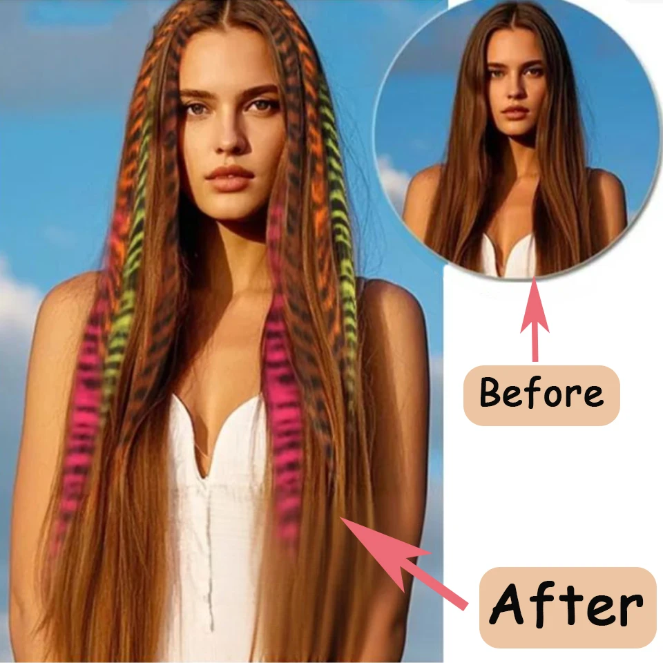 Extensiones de cabello sintético con clip, largas y lacias, con estampado de rayas de colores, para uso diario, fiestas y Halloween 2