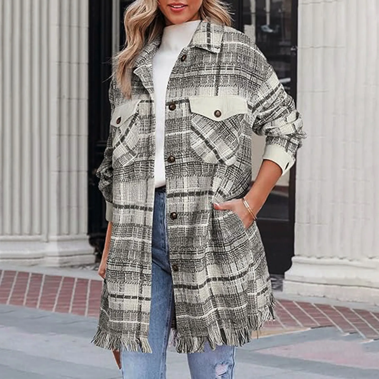 Winter New Plaid Lapel Breasted Long Sleeve Coat For Women Hoodie Jackets for Women Womens Winter Jacket Fleece