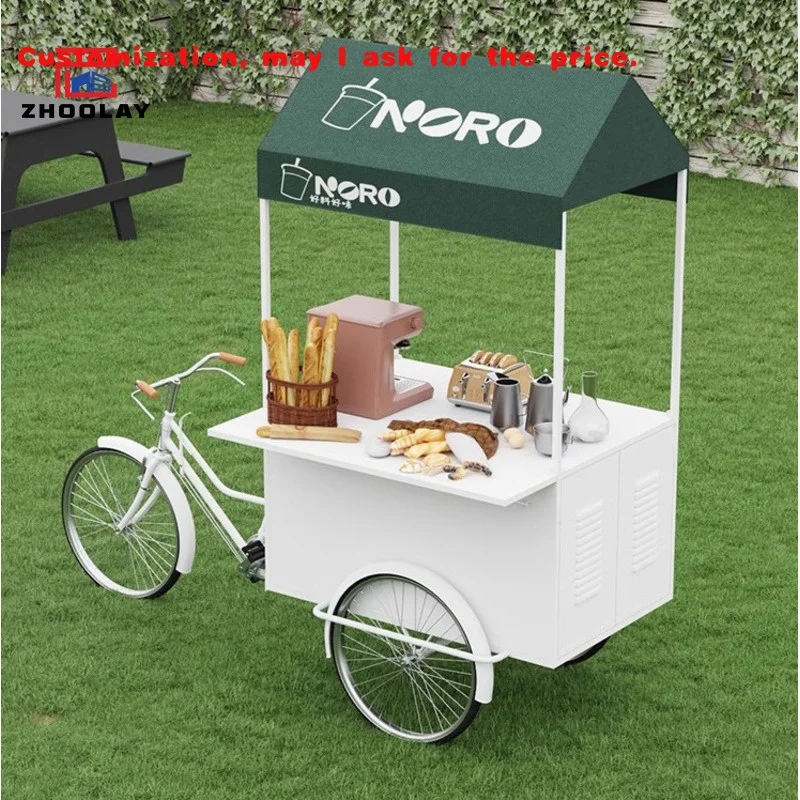 custom.Outdoor Night Market Stall Beverage Car Three Wheeled Iron Art Float Food and Snack Market Stall Sweets