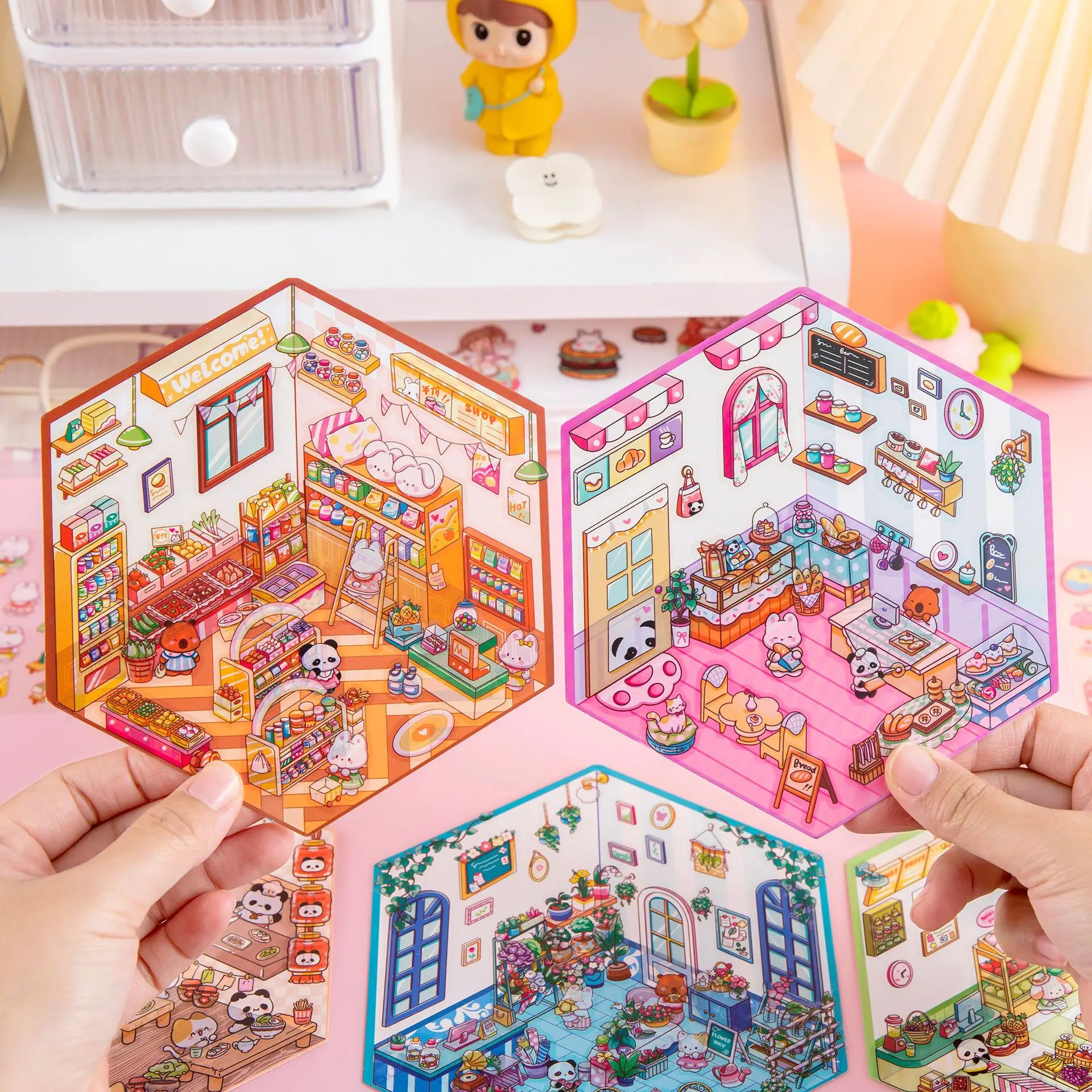 Miniature Scene 3D Diorama Stickers Creative Visual Stacking Cartoon Scene Sticker DIY Toys for Children Creative Handmade Decal