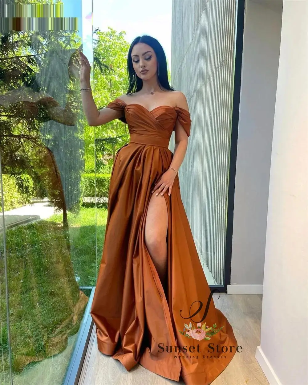 Customized   Off-Shoulder Satin Pleated Side Split Evening Prom Dresses A-line Court Prom Club Gown vestidos de festa2025