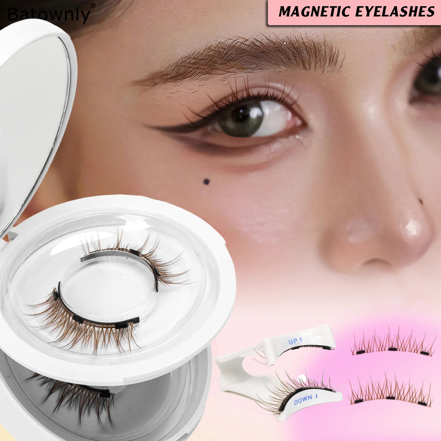 2 Pairs of Magnetic Eyelashes, Brown False Eyelashes, Supernatural Magnetic False Eyelashes Set, with Eyelash Curler and Mirror, Easy to Carry, Natural Cross-Style Eyelashes, Cute and Dynamic False Eyelashes, No Glue Needed, Magnetic False Eyelashes
