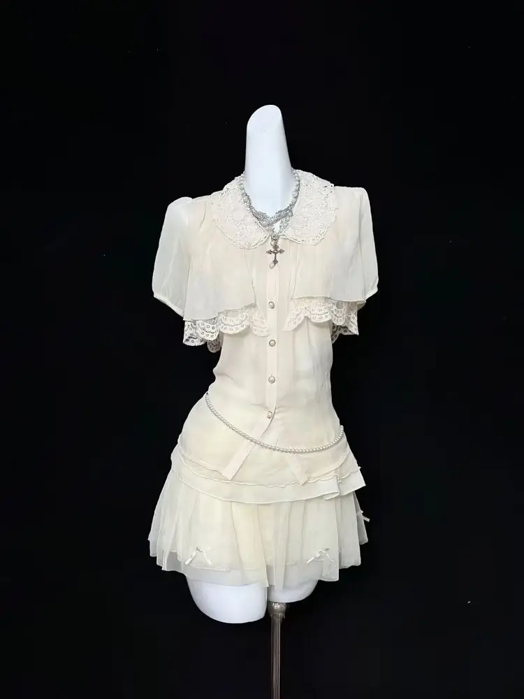 

Винтажный элегантный тонкий кружевной комплект из трех предметов, женский летний милый модный лоскутный костюм, женский французский повседневный шикарный обтягивающий комплект Y2K