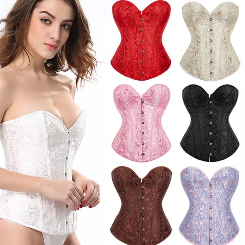 

Sexy Simple Jacquard Floral Vintage Victorian Elegant Corset Women Bustier Overbust Gothic Satin Wedding Lingerie