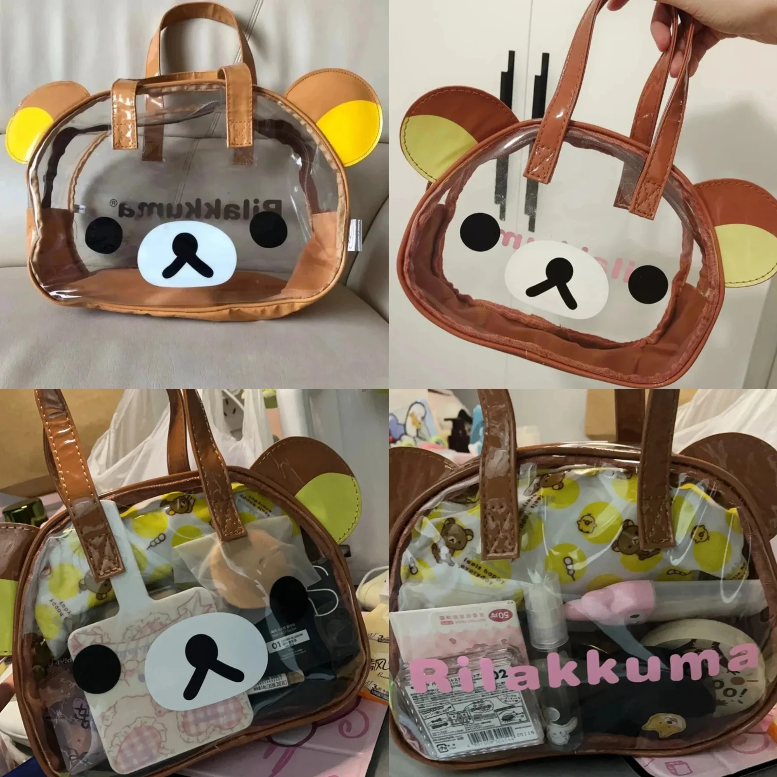 

2024 NEW Rilakkumaes Bear Cosmetic Portable Travel PVC Wash Handbag Casual Bear Tote Bag For Women Party Shopping Shoulder Bag