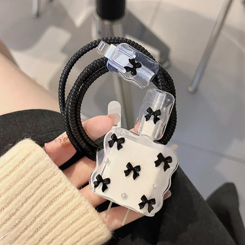 Cute Bow Charging Data Cable Protector,For IPhone 18/20w Charger Protective Cover ,Winder Accessories Cable Organizer Set