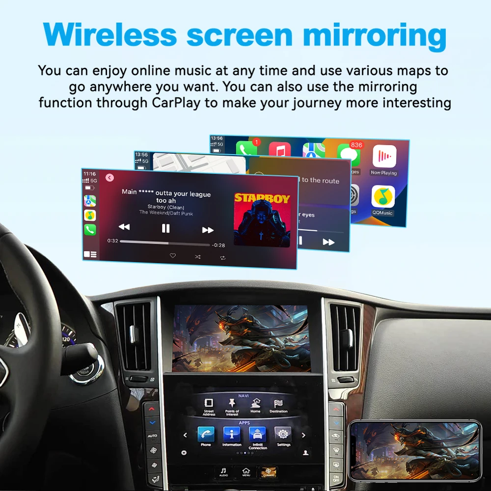 New JoyeAuto Wireless Apple CarPlay for Infiniti Double Screen 2013-2015 Q50 Q60 Q50L Android Auto Mirror-Link Car Play AirPlay