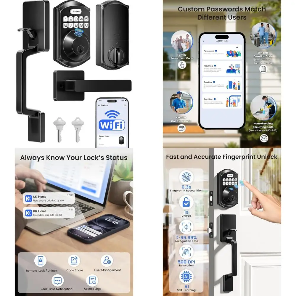 

Умный дверной замок с функцией распознавания отпечатков пальцев, без ключа, с управлением через приложение и голосом, цифровой замок-защелка, автоматическая блокировка, простая установка, матовый черный цвет