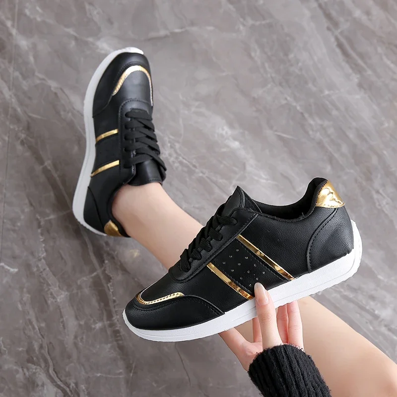 Women Sneakers Golden PU Leather Platform Shoes Outdoor Large Size Casual Sport Shoes Woman Vulcanized Shoes Zapatillas Mujer