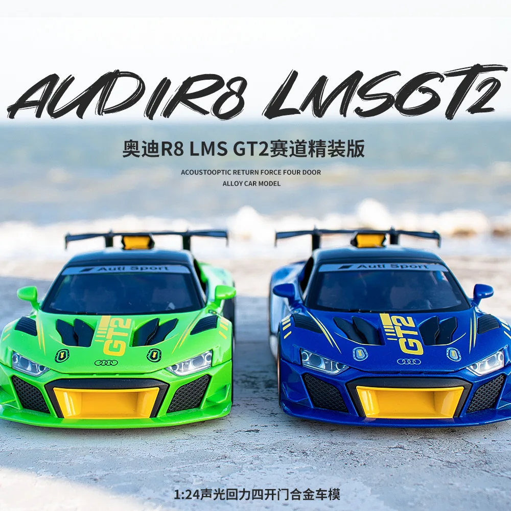 

1:24 Audi R8 LMS GT2 race track version Diecast Metal Alloy Model sports car Pull Back Sound Light Car Children Gift Collection