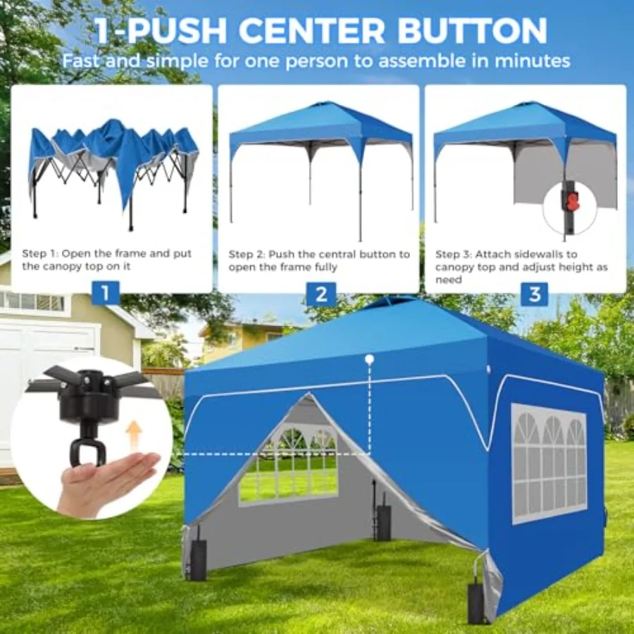 Feet Pop Up Canopy with Sidewalls, 1-Button Push Instant Tent