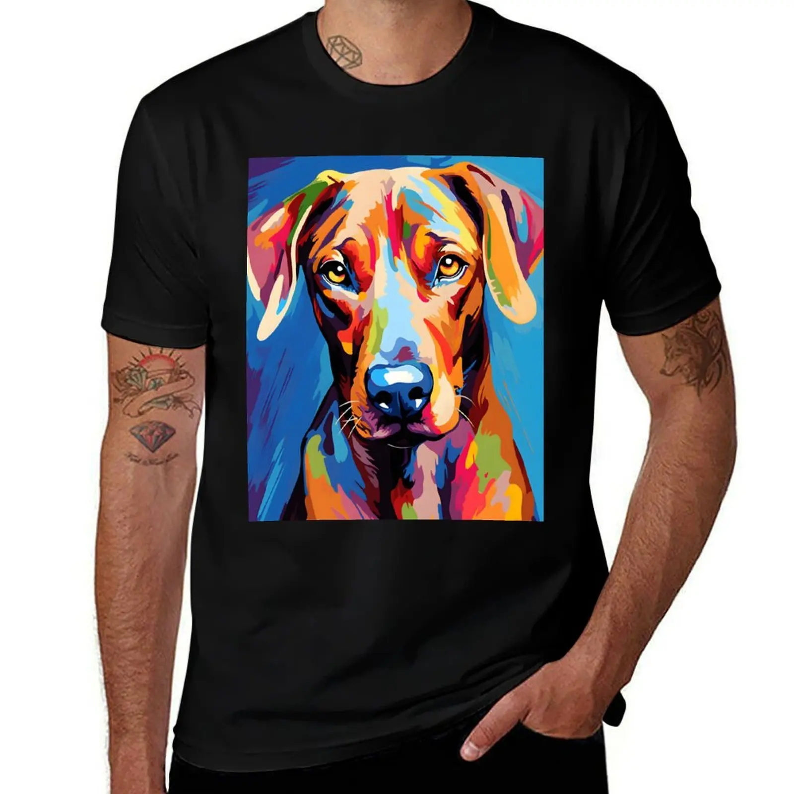 

rhodesian ridgeback dog portrait colorful art set T-Shirt T-shirts oversize customizeds men t shirts high quality