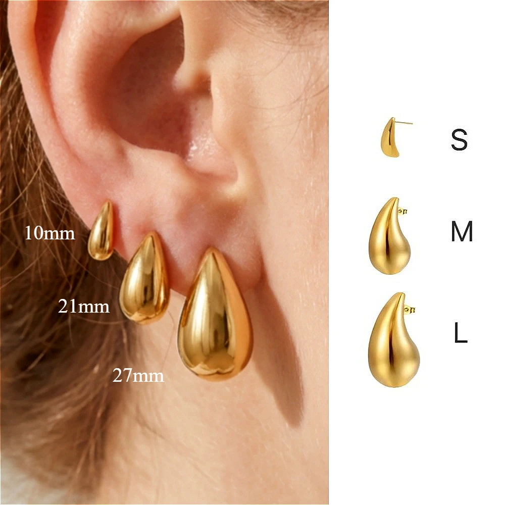 Pendientes de gota de agua gruesos Vintage de acero inoxidable de 10-31mm para mujer, pendientes gruesos chapados en oro, regalos de joyería de boda llamativos