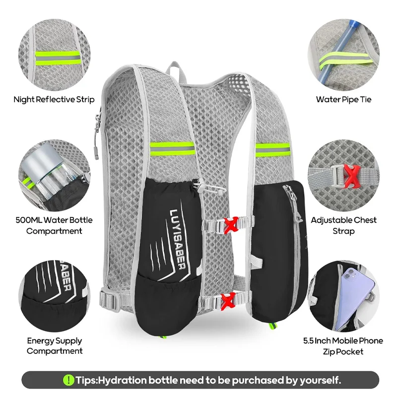 Marathon off-road running bag with whistle, water-resistant riding backpack, outdoor lightweight backpack, 2L water bag