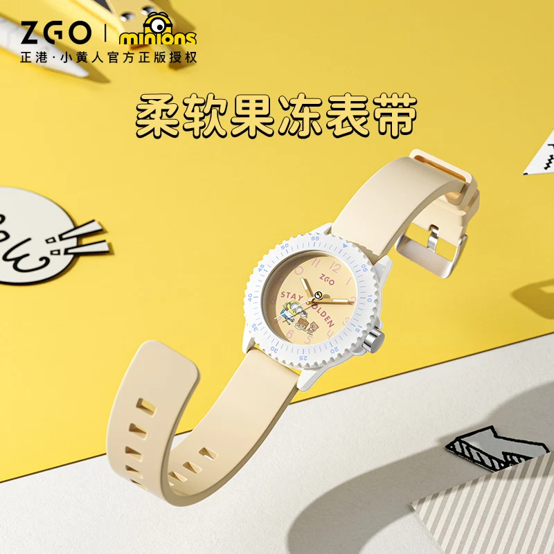 Original ZGO x Minions Quartz Watches Waterproof Student Wristwatch TPU Watch Strap Luminous Watch Chronograph for Gift 21537