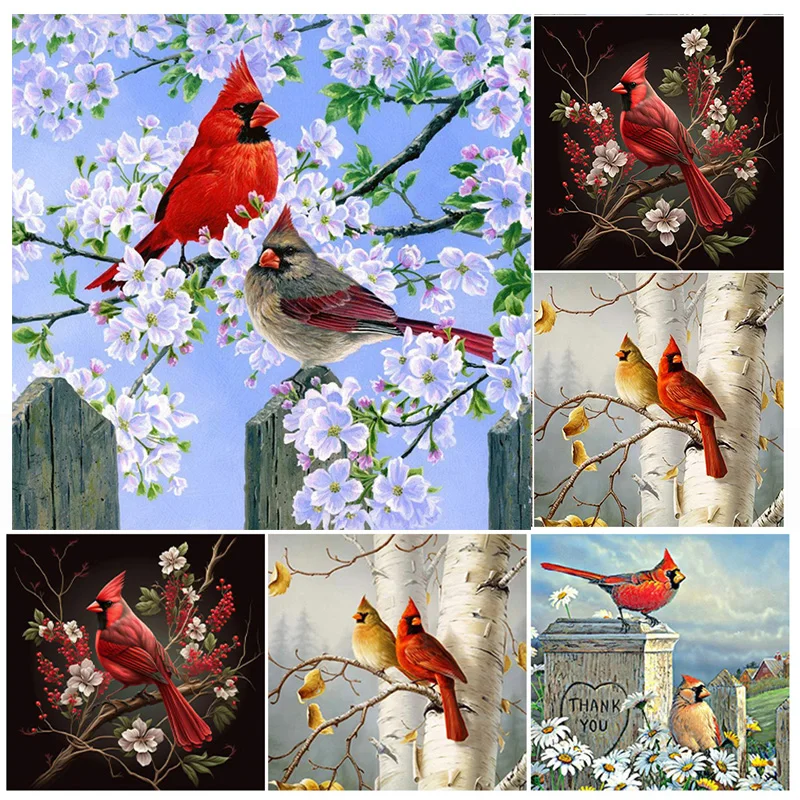 30*30CM Cardinal & Hummingbird Flowers 5D DIY Full Round Drill Diamond Painting Kit Home Decoration Art Craft Mosaic Painting