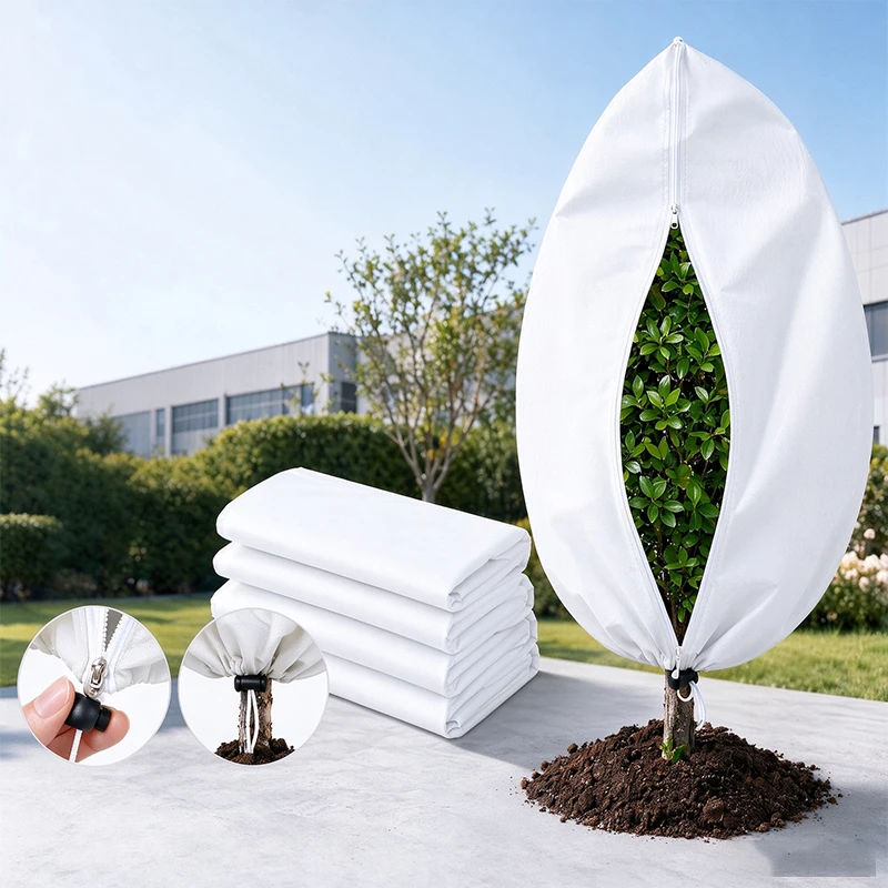 Non‑Woven Plant Freeze Protection Cover With Zipper Drawstring Reusable Winter Frost Bag For Tree Shrub Outdoor Cold Prevention