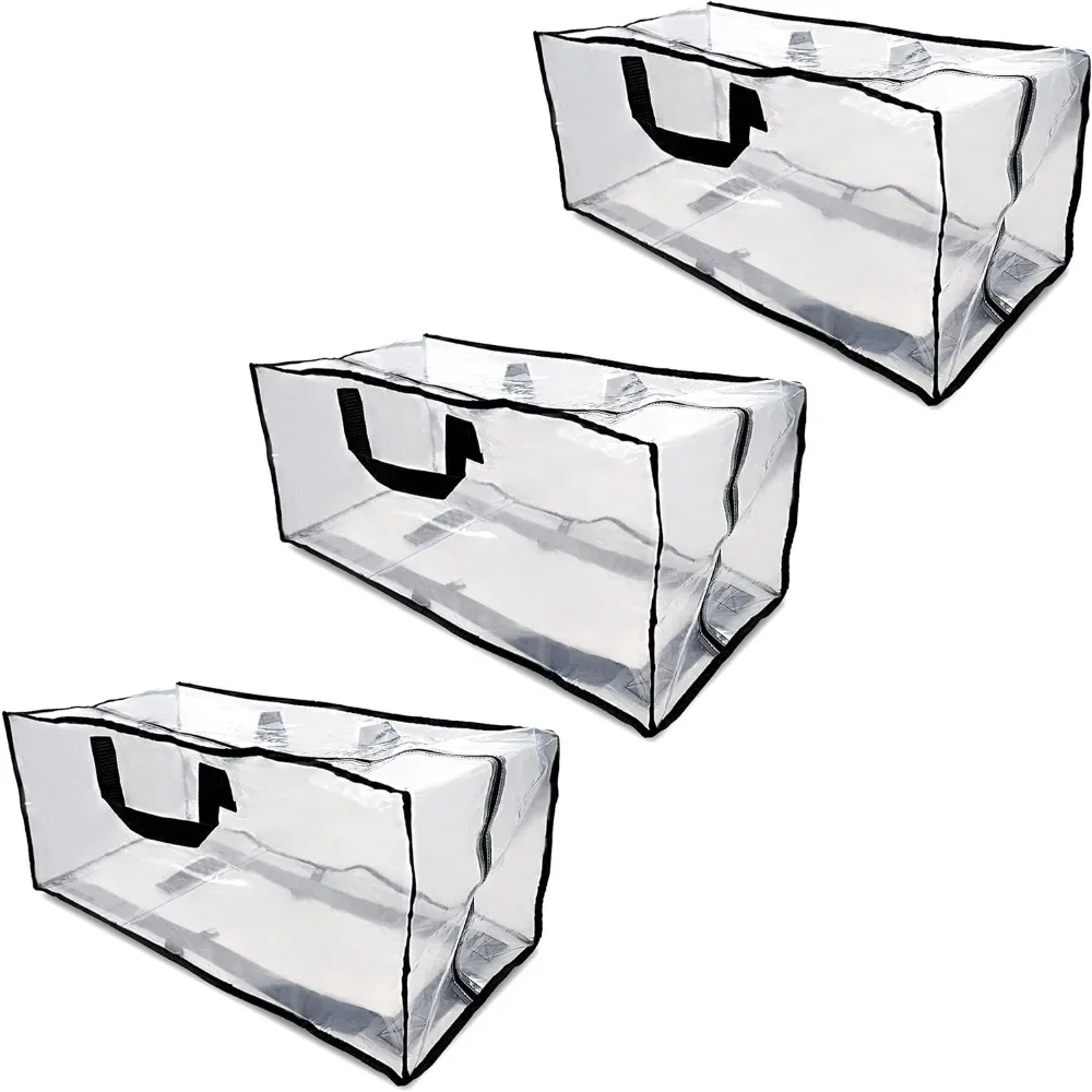 

Clear Storage Bags - 3 Pack Zippered Moving Bags, See Thru Transparent Heavy Duty Totes with Handles, 27x12x13.75 Storage Bags