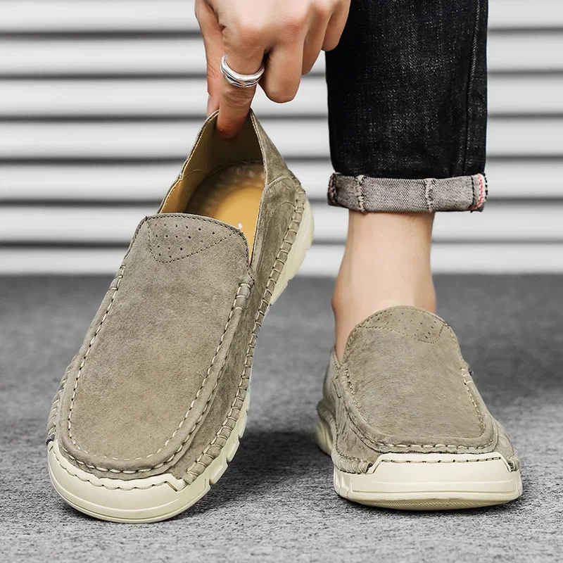 

Retro Hand Sewn Casual Mens Shoes Leather Loafers Men Sneakers Outdoor Comfort Soft Sole Driving Shoes Lightweight Walking Shoes