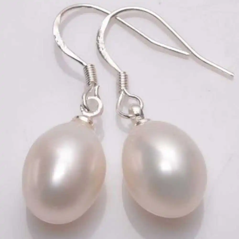 

NATURAL 10-11MM WHITE REAL PEARL 925 SILVER DANGLE EARRINGS Gift SOLID Lucky Fashion Christmas