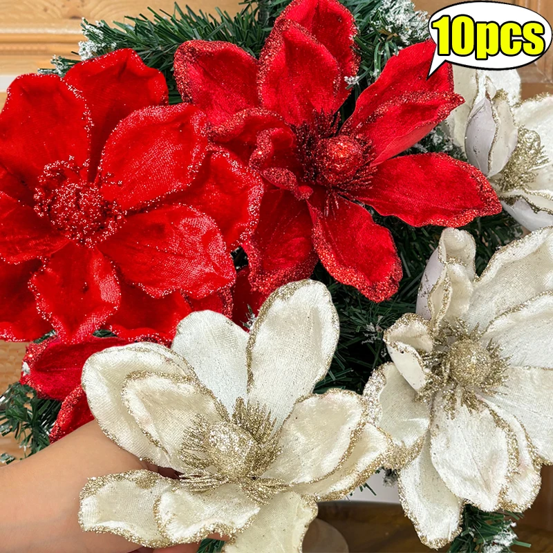 الأحمر بريق البونسيتة الزهور الاصطناعية شجرة عيد الميلاد الحلي ورد صناعي لحفل الزفاف شجرة عيد الميلاد السنة الجديدة إكليل الديكور #1