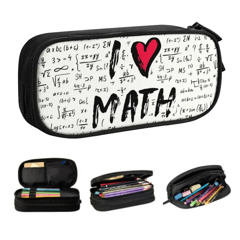 Custom Math Lovers Pencil Case for Boy Girl Big Capacity Geek Mathematics Teacher Pen Box Bag Stationery